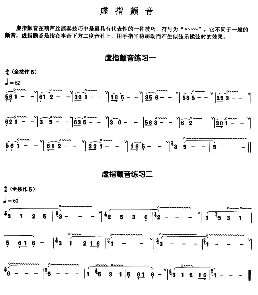 葫芦丝基本技巧练习曲——虚指颤音训练(图1)